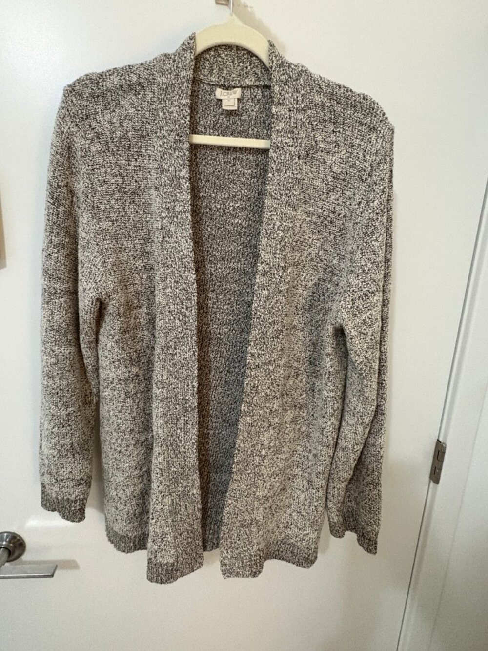 J.Crew Black & Ivory Marled Open-Front Cardigan XL - Comfortable and Looks Smart